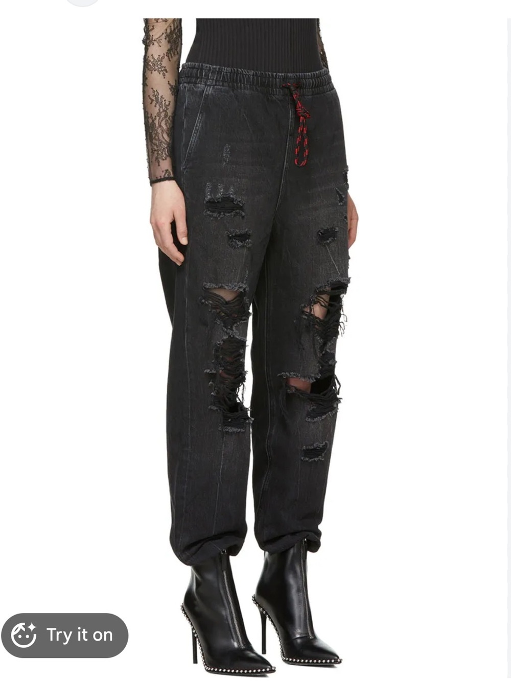 Alexander Wang Black Aged Drawstring Jogger Jeans Size Medium